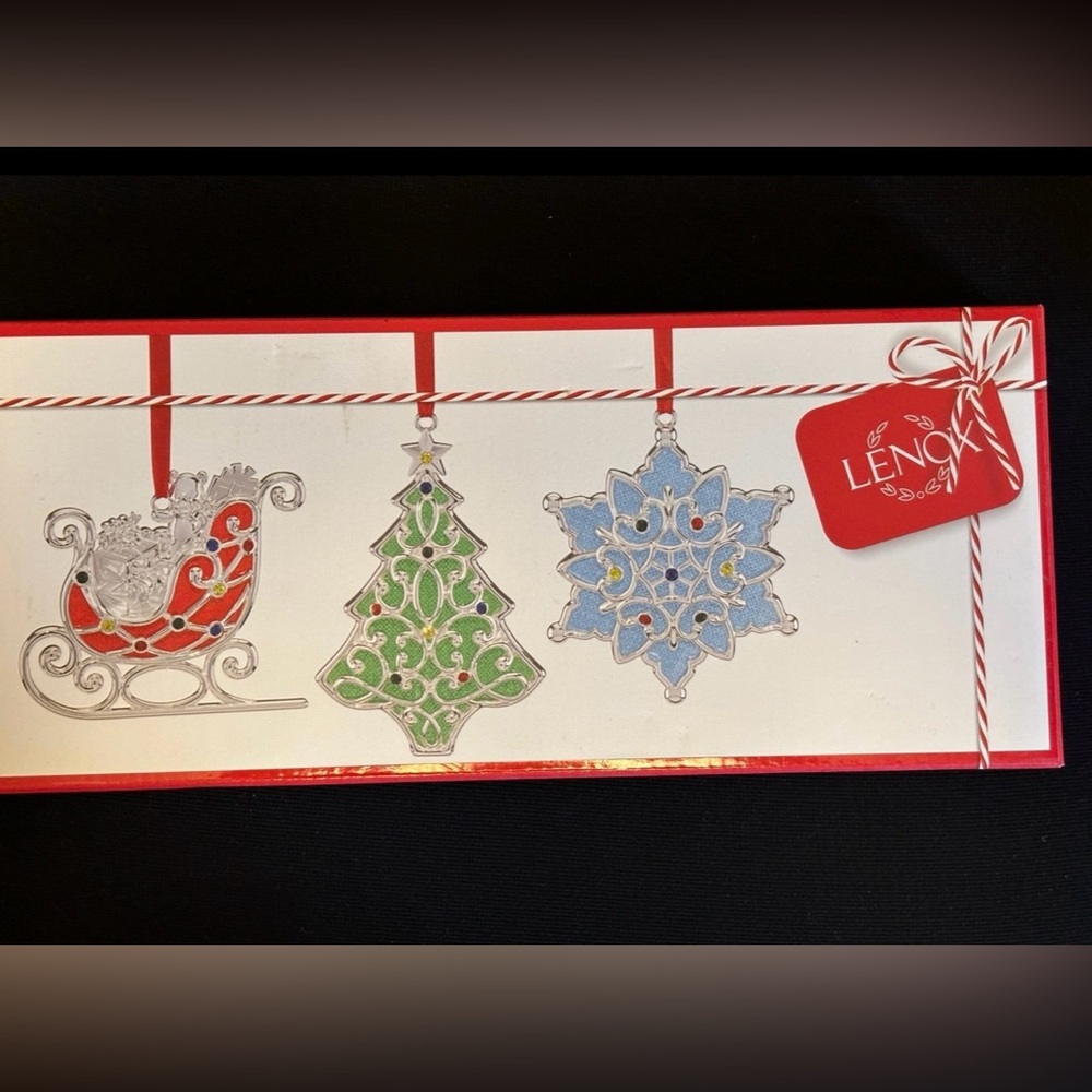 Lenox Set of 3 Merry & Bright Silver Plated Ornaments NEW